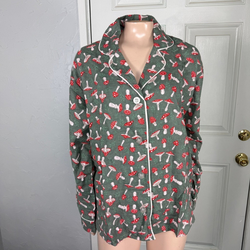 NEw PJ Salvage Women's Sleep Shirt Medium Mushroom Cotton Pajama Amanita U23